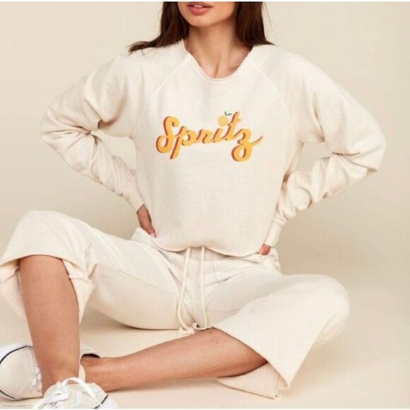 NWT MATE the Label Donny Spritz Cream Long Sleeve Cropped Sweatshirt - XS - Picture 1 of 5